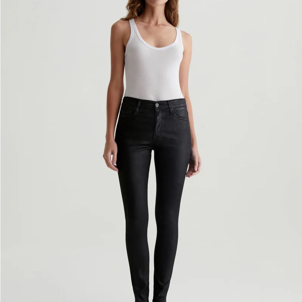 AG Farrah Ankle High-Rise Black Leatherette Jeans